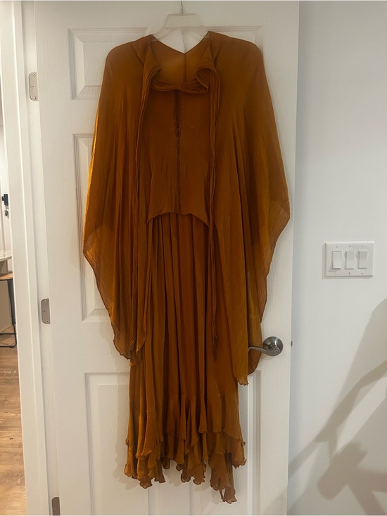 Zara Dresses & Skirts - Zara Mustard Pleated V-Neck Maxi Dress